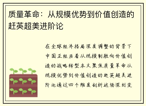 质量革命：从规模优势到价值创造的赶英超美进阶论