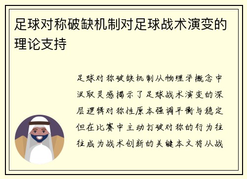 足球对称破缺机制对足球战术演变的理论支持
